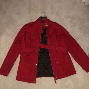 Red polyester faux fur jacket